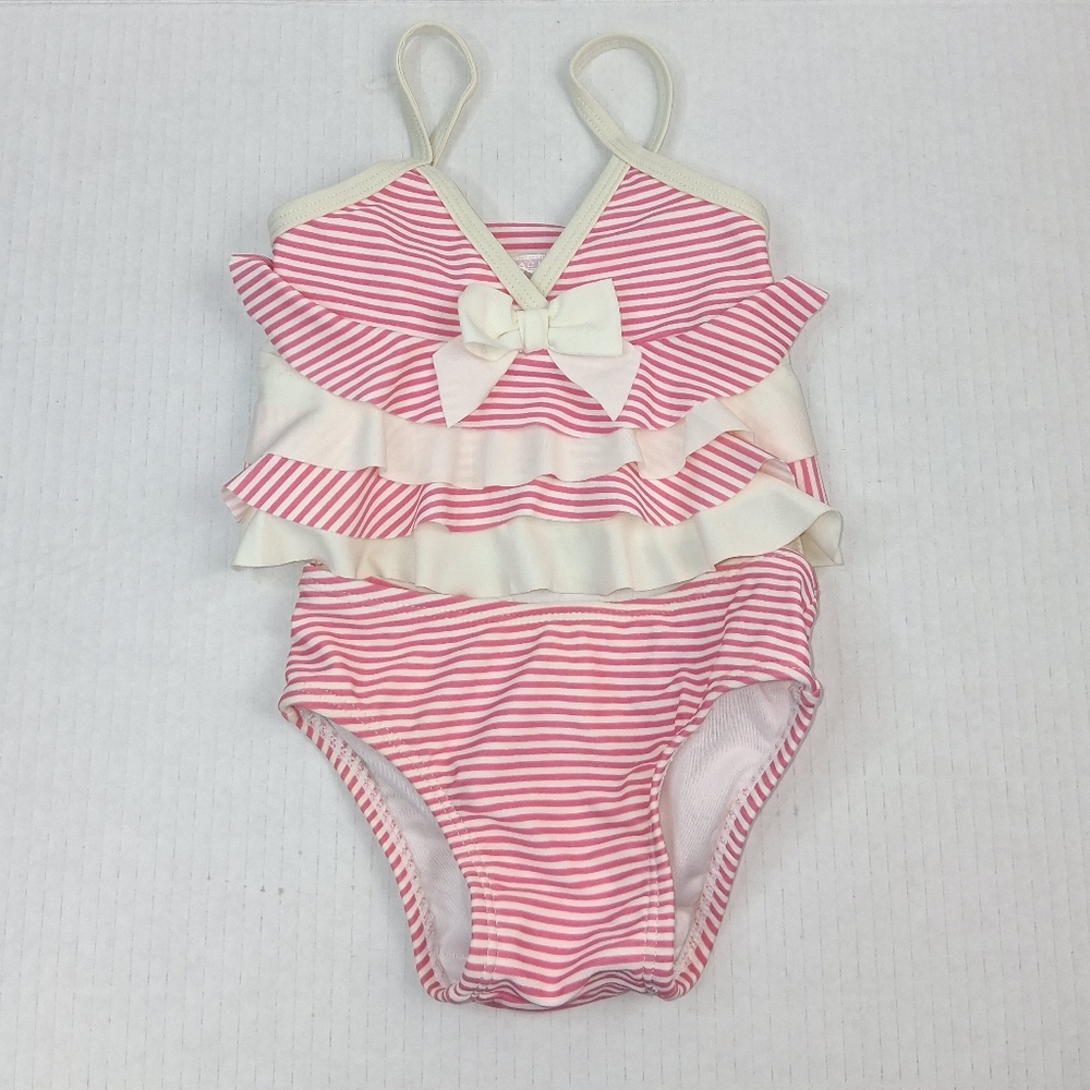 Janie and Jack Pink White Striped Bow 2 Piece Swimsuit
